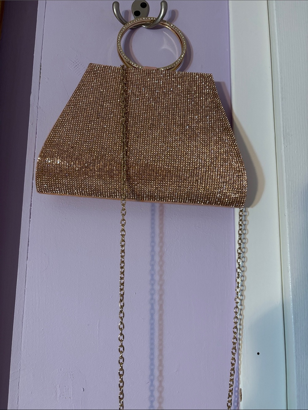 Jessica McClintock Rose Gold Sparkle Evening Clutch with Chain Strap
